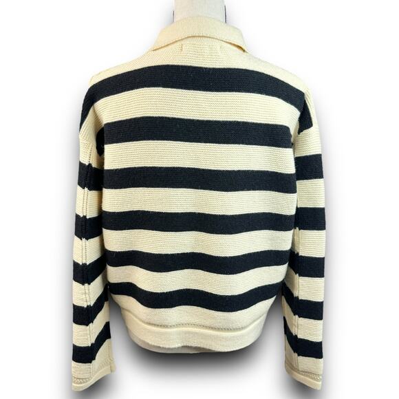 Avantlook Collared Striped Sweater Pullover Style Long Sleeve Cream Black Small - Picture 3 of 8